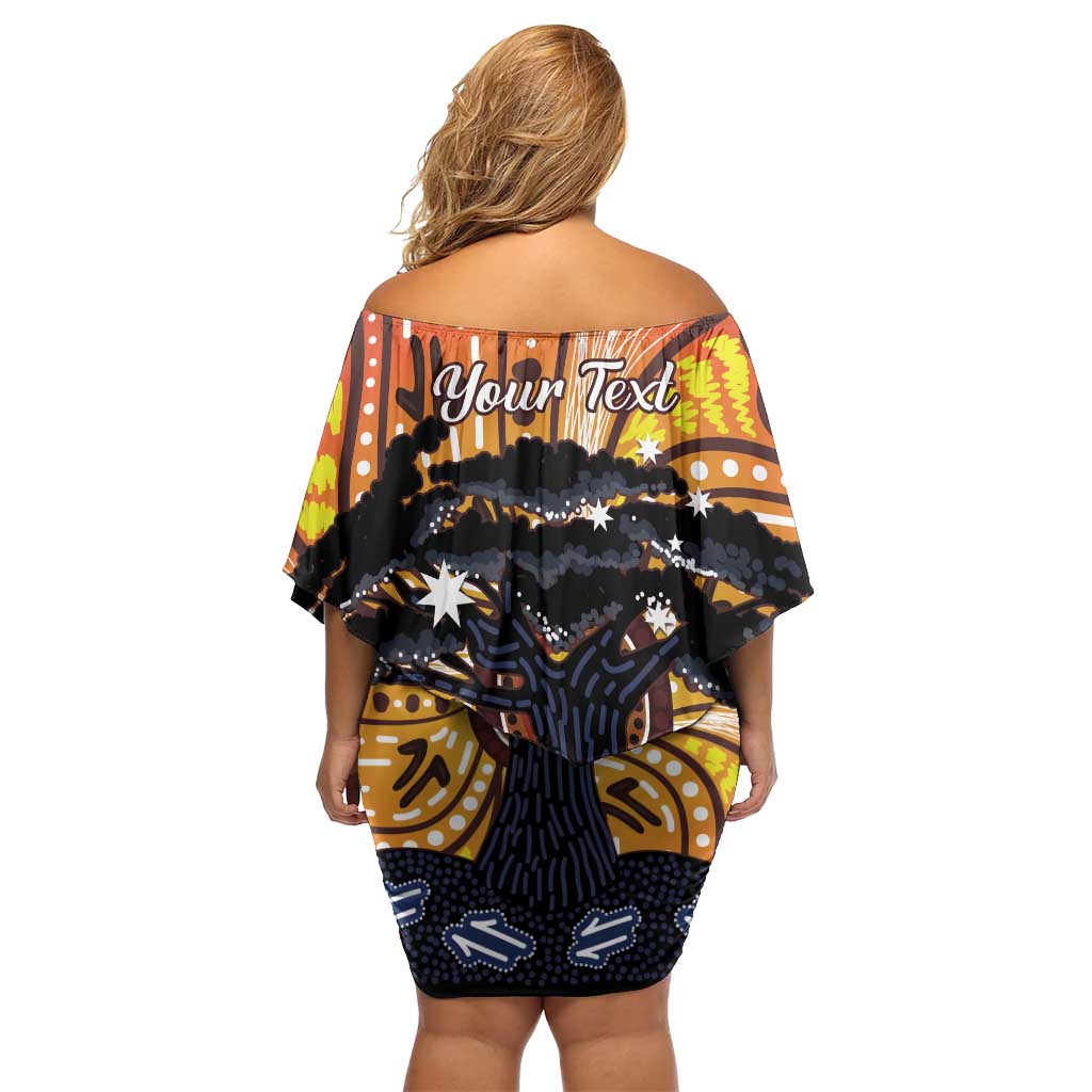 Australia Mother's Day Personalised Family Matching Off Shoulder Short Dress and Hawaiian Shirt Kangaroo With Aboriginal Tree Art