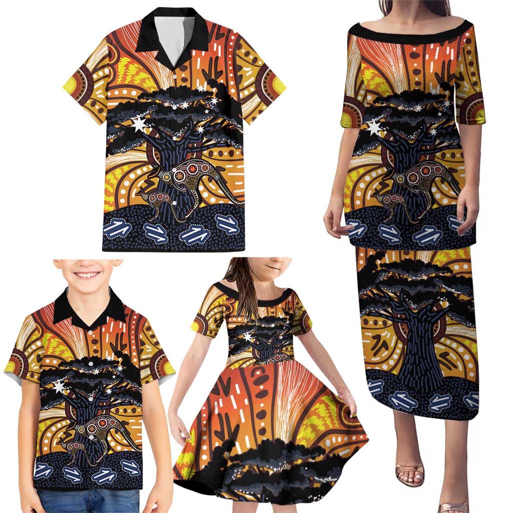 Australia Mother's Day Personalised Family Matching Puletasi and Hawaiian Shirt Kangaroo With Aboriginal Tree Art