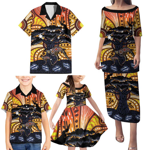 Australia Mother's Day Personalised Family Matching Puletasi and Hawaiian Shirt Kangaroo With Aboriginal Tree Art