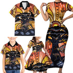Australia Mother's Day Personalised Family Matching Short Sleeve Bodycon Dress and Hawaiian Shirt Kangaroo With Aboriginal Tree Art