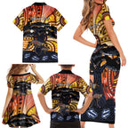 Australia Mother's Day Personalised Family Matching Short Sleeve Bodycon Dress and Hawaiian Shirt Kangaroo With Aboriginal Tree Art