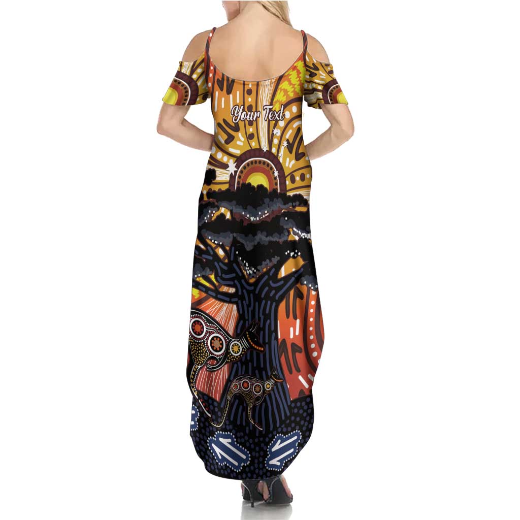 Australia Mother's Day Personalised Family Matching Summer Maxi Dress and Hawaiian Shirt Kangaroo With Aboriginal Tree Art