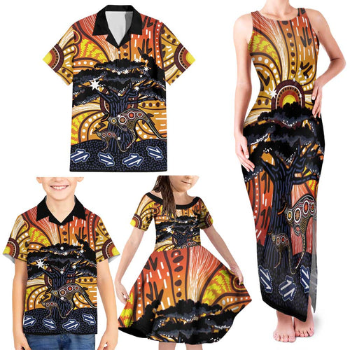 Australia Mother's Day Personalised Family Matching Tank Maxi Dress and Hawaiian Shirt Kangaroo With Aboriginal Tree Art