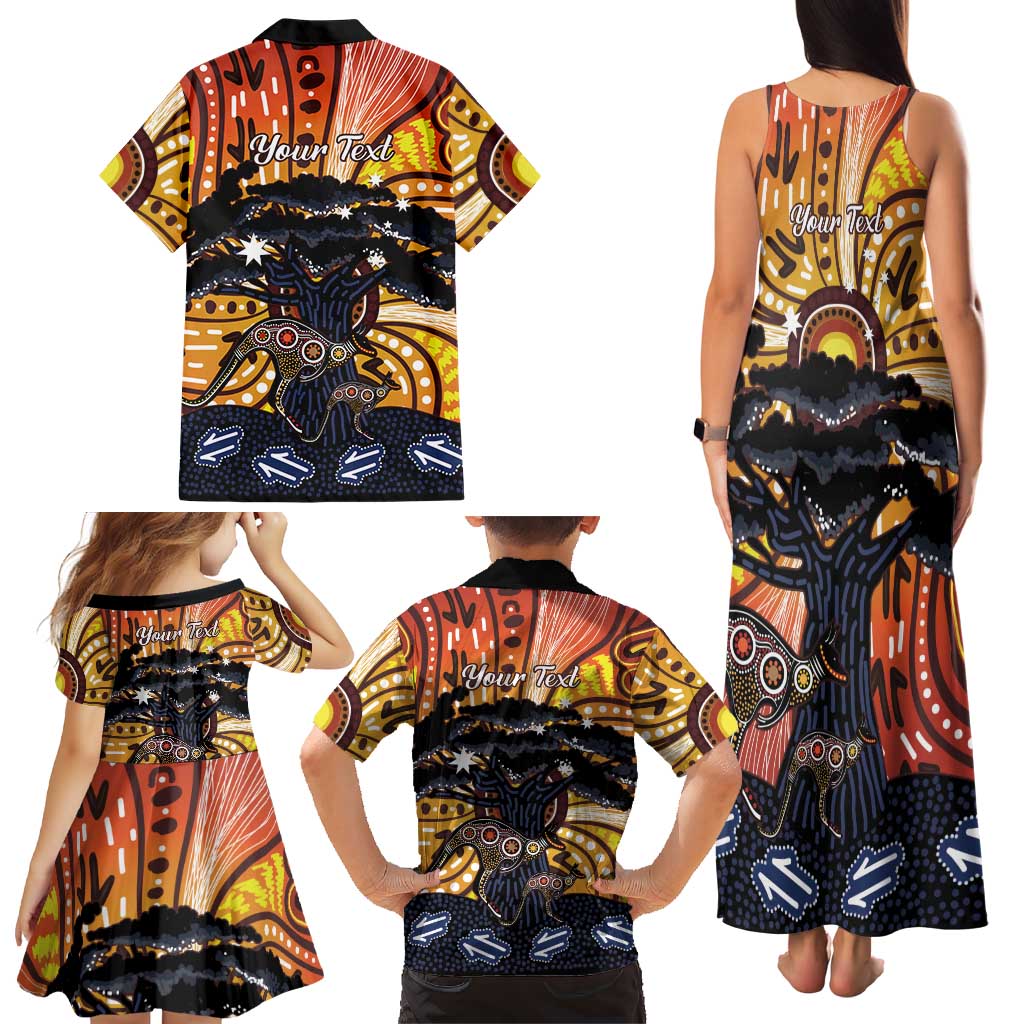 Australia Mother's Day Personalised Family Matching Tank Maxi Dress and Hawaiian Shirt Kangaroo With Aboriginal Tree Art