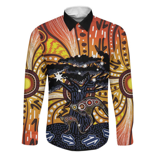 Australia Mother's Day Personalised Family Matching Tank Maxi Dress and Hawaiian Shirt Kangaroo With Aboriginal Tree Art