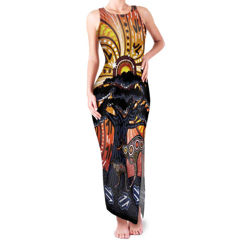 Australia Mother's Day Personalised Family Matching Tank Maxi Dress and Hawaiian Shirt Kangaroo With Aboriginal Tree Art