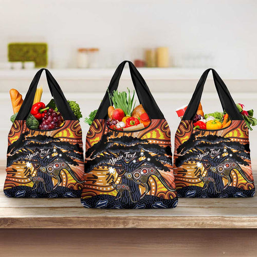Australia Mother's Day Personalised Grocery Bag Kangaroo With Aboriginal Tree Art