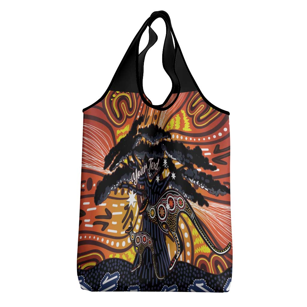 Australia Mother's Day Personalised Grocery Bag Kangaroo With Aboriginal Tree Art