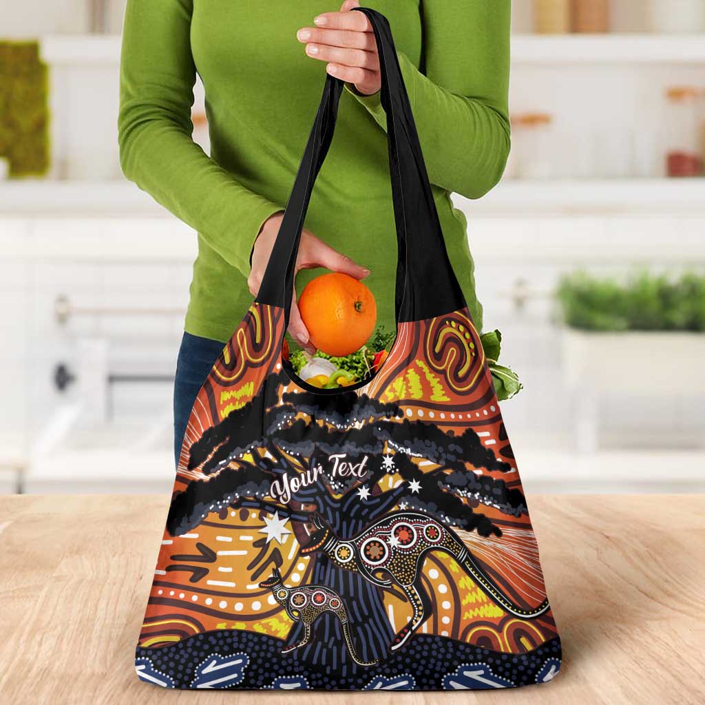 Australia Mother's Day Personalised Grocery Bag Kangaroo With Aboriginal Tree Art