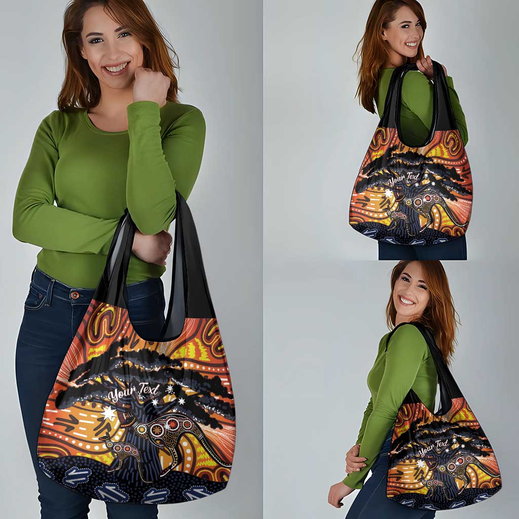 Australia Mother's Day Personalised Grocery Bag Kangaroo With Aboriginal Tree Art