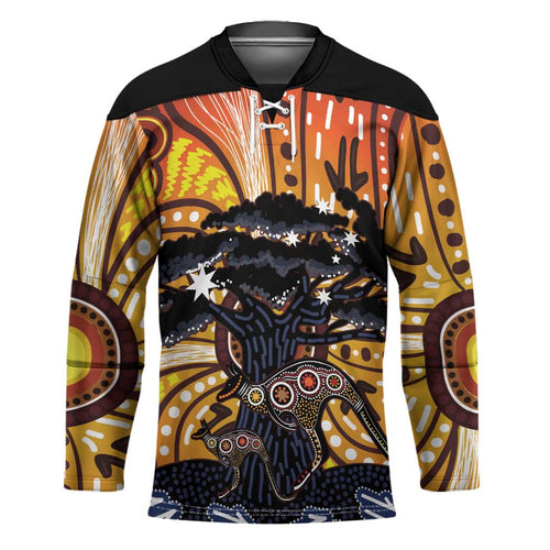 Australia Mother's Day Personalised Hockey Jersey Kangaroo With Aboriginal Tree Art