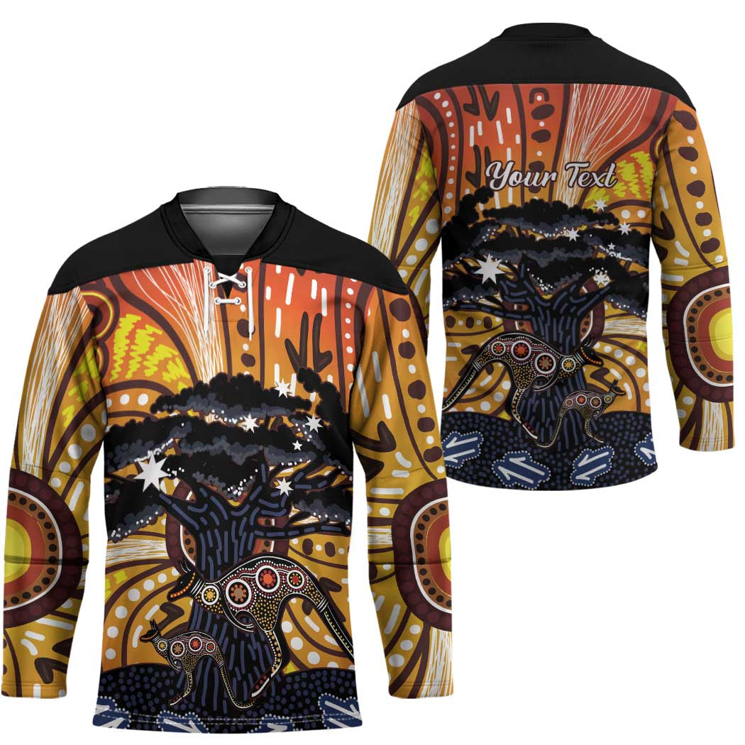 Australia Mother's Day Personalised Hockey Jersey Kangaroo With Aboriginal Tree Art