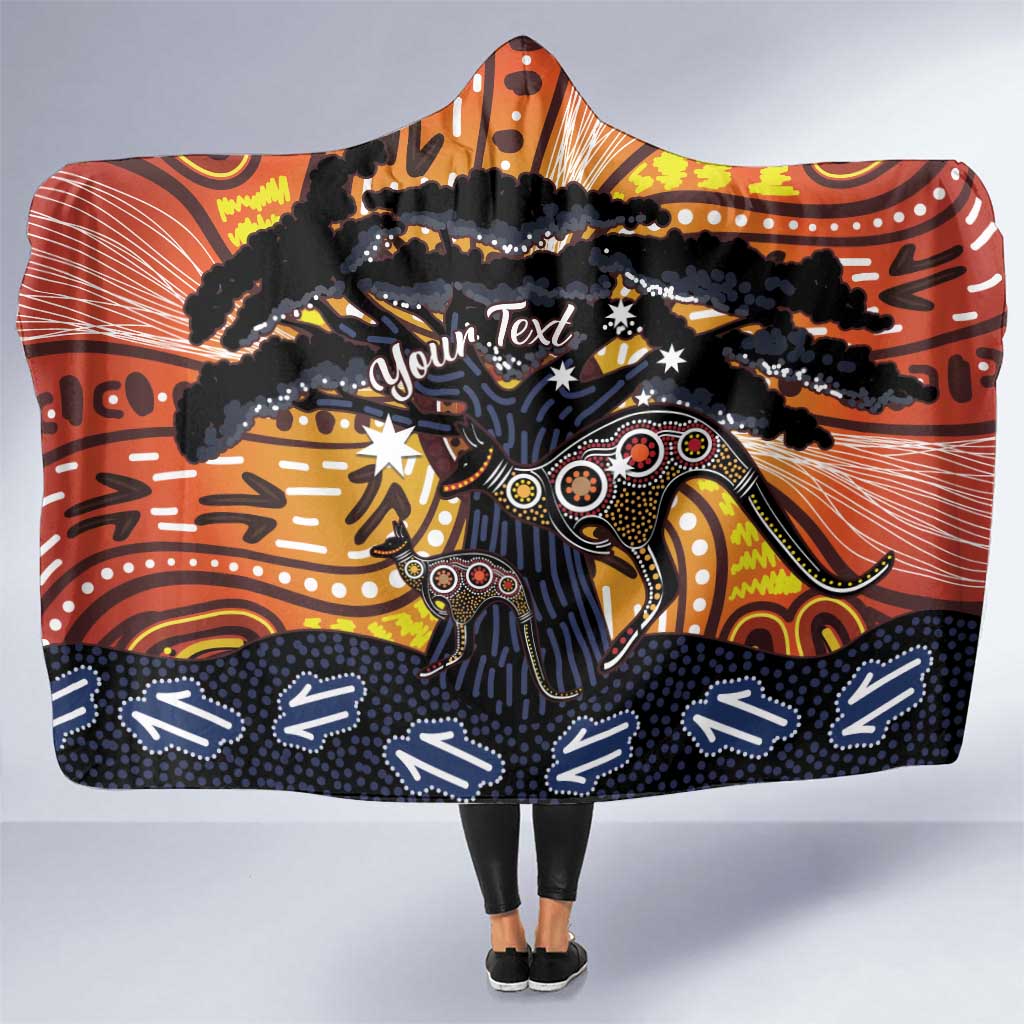 Australia Mother's Day Personalised Hooded Blanket Kangaroo With Aboriginal Tree Art