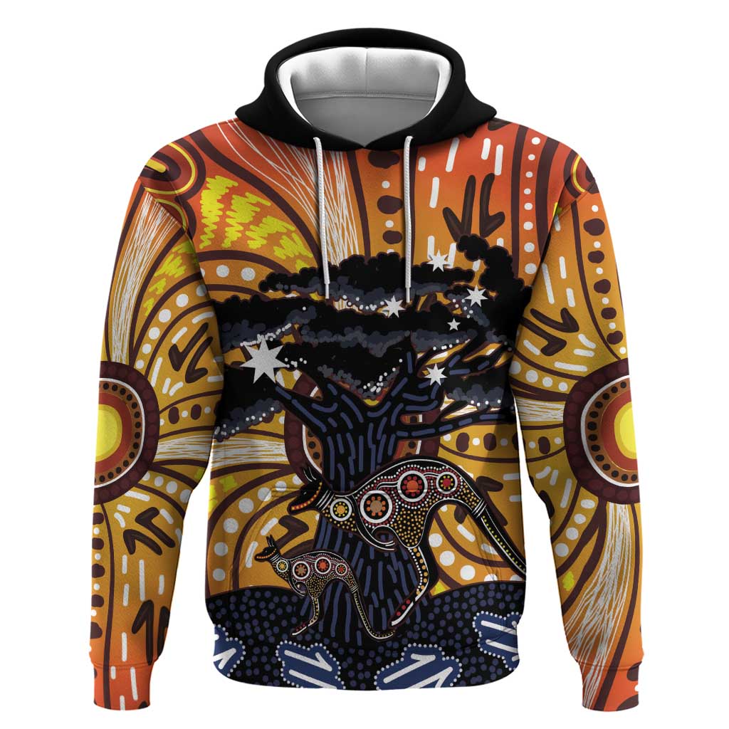 Australia Mother's Day Personalised Hoodie Kangaroo With Aboriginal Tree Art