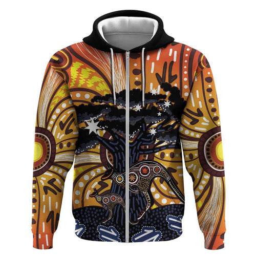Australia Mother's Day Personalised Hoodie Kangaroo With Aboriginal Tree Art