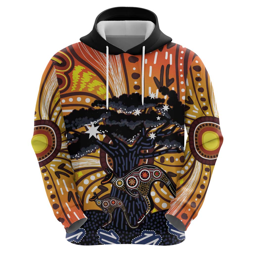 Australia Mother's Day Personalised Hoodie Kangaroo With Aboriginal Tree Art