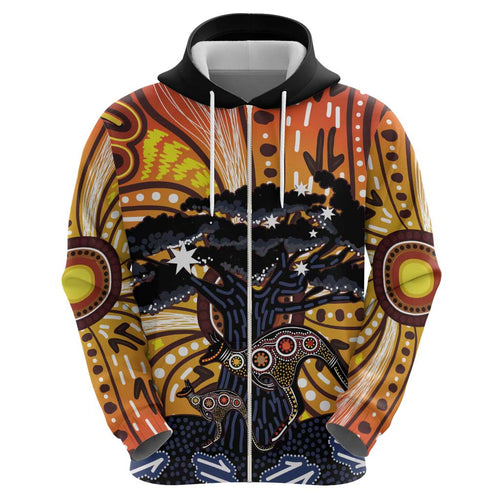 Australia Mother's Day Personalised Hoodie Kangaroo With Aboriginal Tree Art