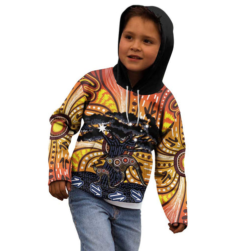 Australia Mother's Day Personalised Kid Hoodie Kangaroo With Aboriginal Tree Art