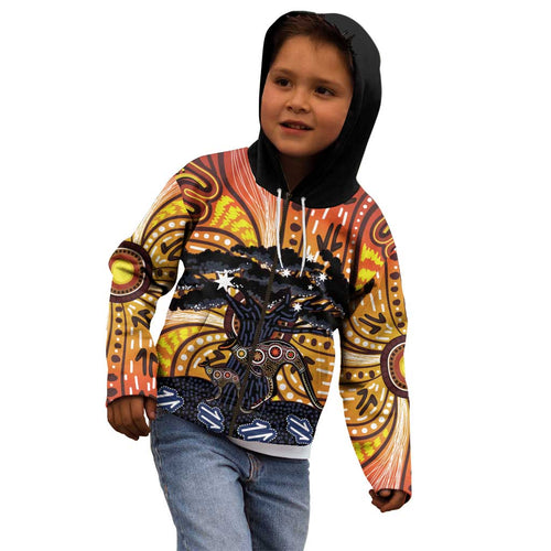 Australia Mother's Day Personalised Kid Hoodie Kangaroo With Aboriginal Tree Art