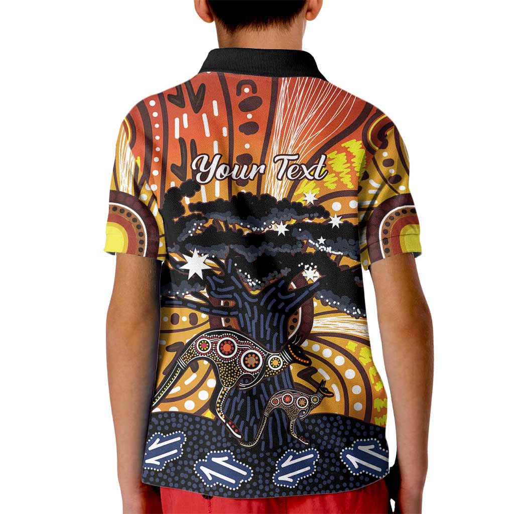 Australia Mother's Day Personalised Kid Polo Shirt Kangaroo With Aboriginal Tree Art