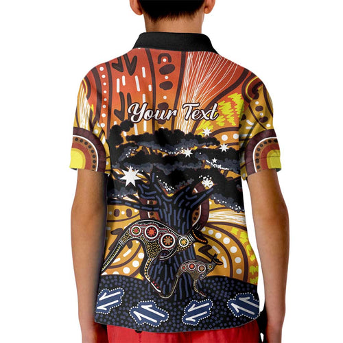 Australia Mother's Day Personalised Kid Polo Shirt Kangaroo With Aboriginal Tree Art