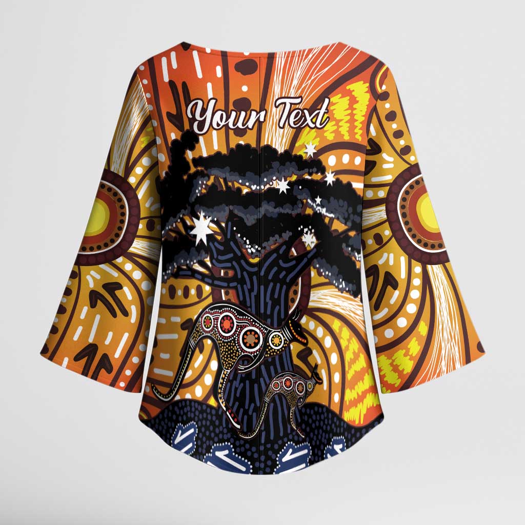 Australia Mother's Day Personalised Kimono Sleeve Blouse Kangaroo With Aboriginal Tree Art