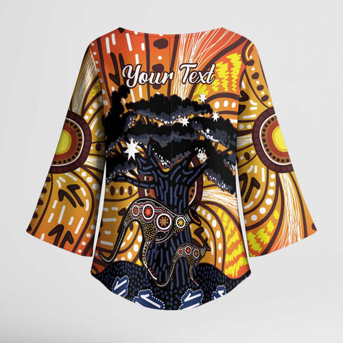 Australia Mother's Day Personalised Kimono Sleeve Blouse Kangaroo With Aboriginal Tree Art