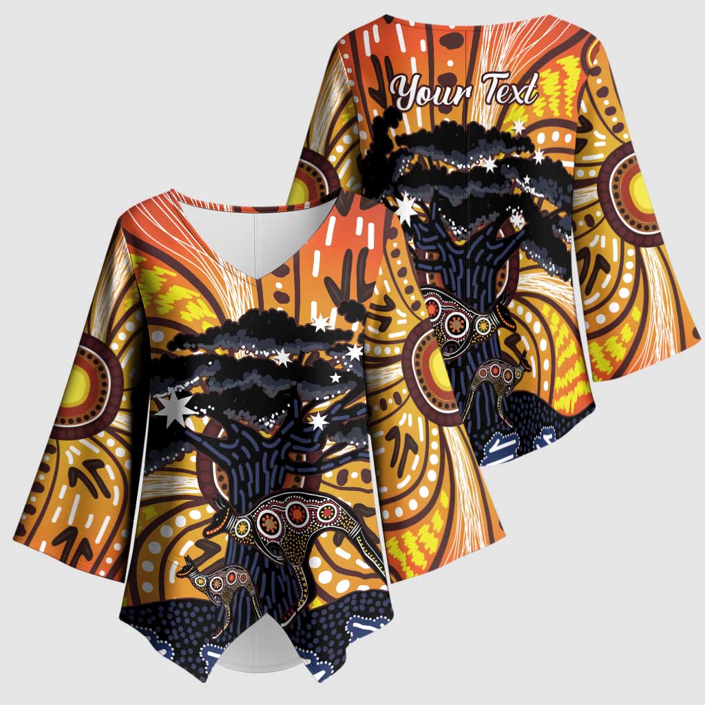 Australia Mother's Day Personalised Kimono Sleeve Blouse Kangaroo With Aboriginal Tree Art