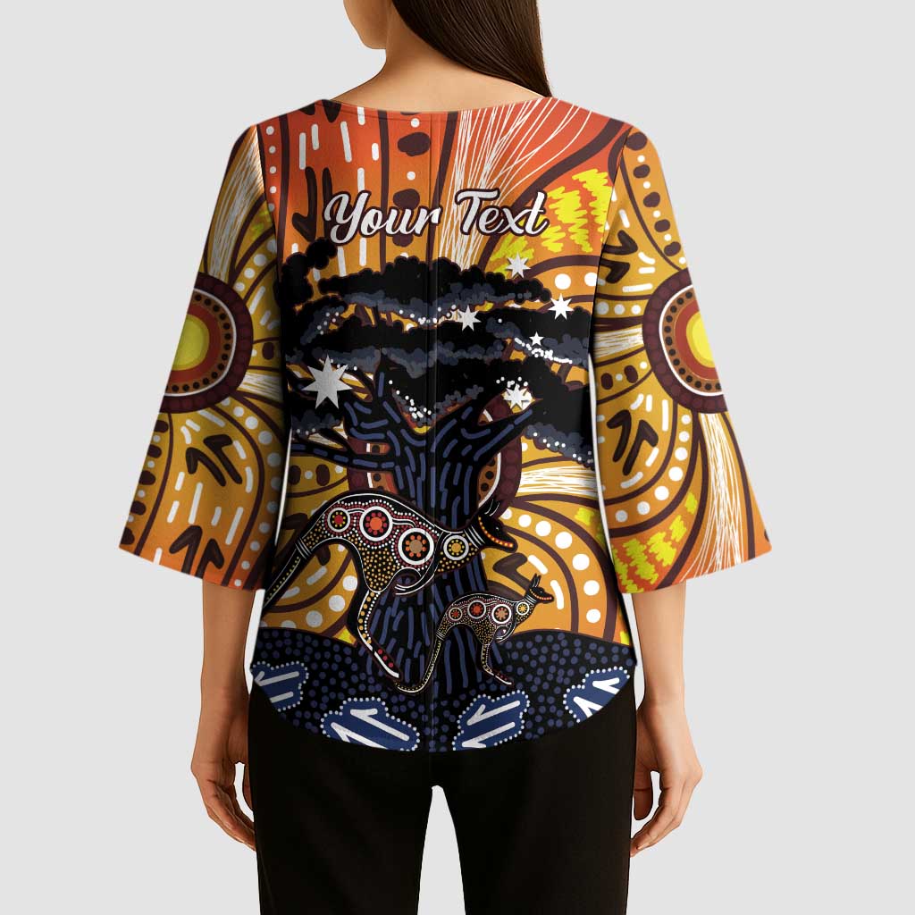 Australia Mother's Day Personalised Kimono Sleeve Blouse Kangaroo With Aboriginal Tree Art