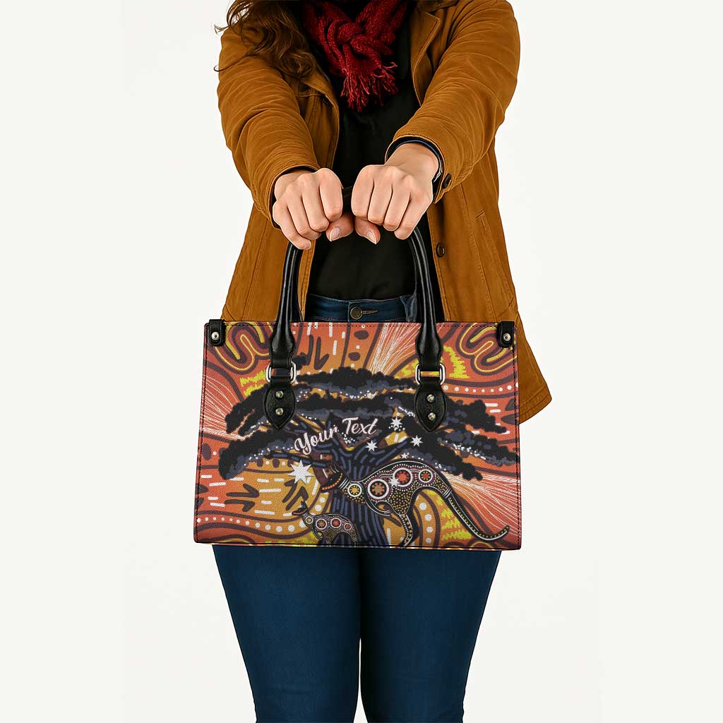 Australia Mother's Day Personalised Leather Bag Kangaroo With Aboriginal Tree Art