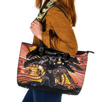 Australia Mother's Day Personalised Leather Tote Bag Kangaroo With Aboriginal Tree Art