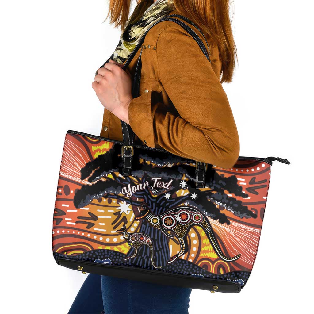 Australia Mother's Day Personalised Leather Tote Bag Kangaroo With Aboriginal Tree Art