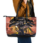 Australia Mother's Day Personalised Leather Tote Bag Kangaroo With Aboriginal Tree Art