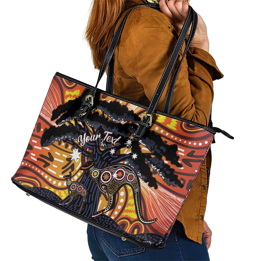 Australia Mother's Day Personalised Leather Tote Bag Kangaroo With Aboriginal Tree Art