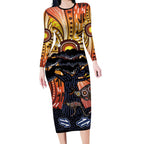 Australia Mother's Day Personalised Long Sleeve Bodycon Dress Kangaroo With Aboriginal Tree Art