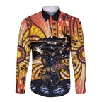 Australia Mother's Day Personalised Long Sleeve Button Shirt Kangaroo With Aboriginal Tree Art