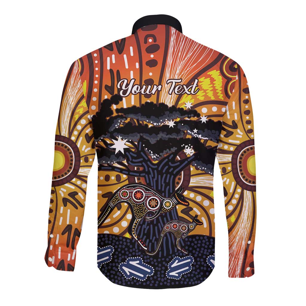 Australia Mother's Day Personalised Long Sleeve Button Shirt Kangaroo With Aboriginal Tree Art
