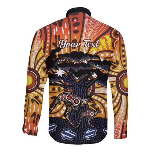 Australia Mother's Day Personalised Long Sleeve Button Shirt Kangaroo With Aboriginal Tree Art