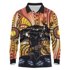 Australia Mother's Day Personalised Long Sleeve Polo Shirt Kangaroo With Aboriginal Tree Art