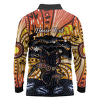 Australia Mother's Day Personalised Long Sleeve Polo Shirt Kangaroo With Aboriginal Tree Art
