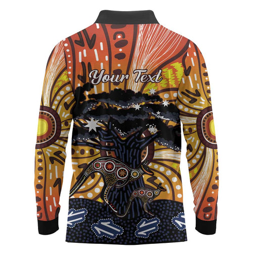 Australia Mother's Day Personalised Long Sleeve Polo Shirt Kangaroo With Aboriginal Tree Art