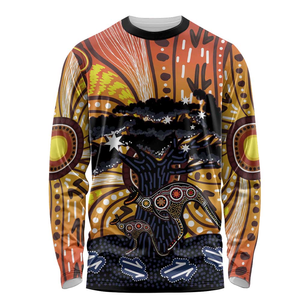 Australia Mother's Day Personalised Long Sleeve Shirt Kangaroo With Aboriginal Tree Art