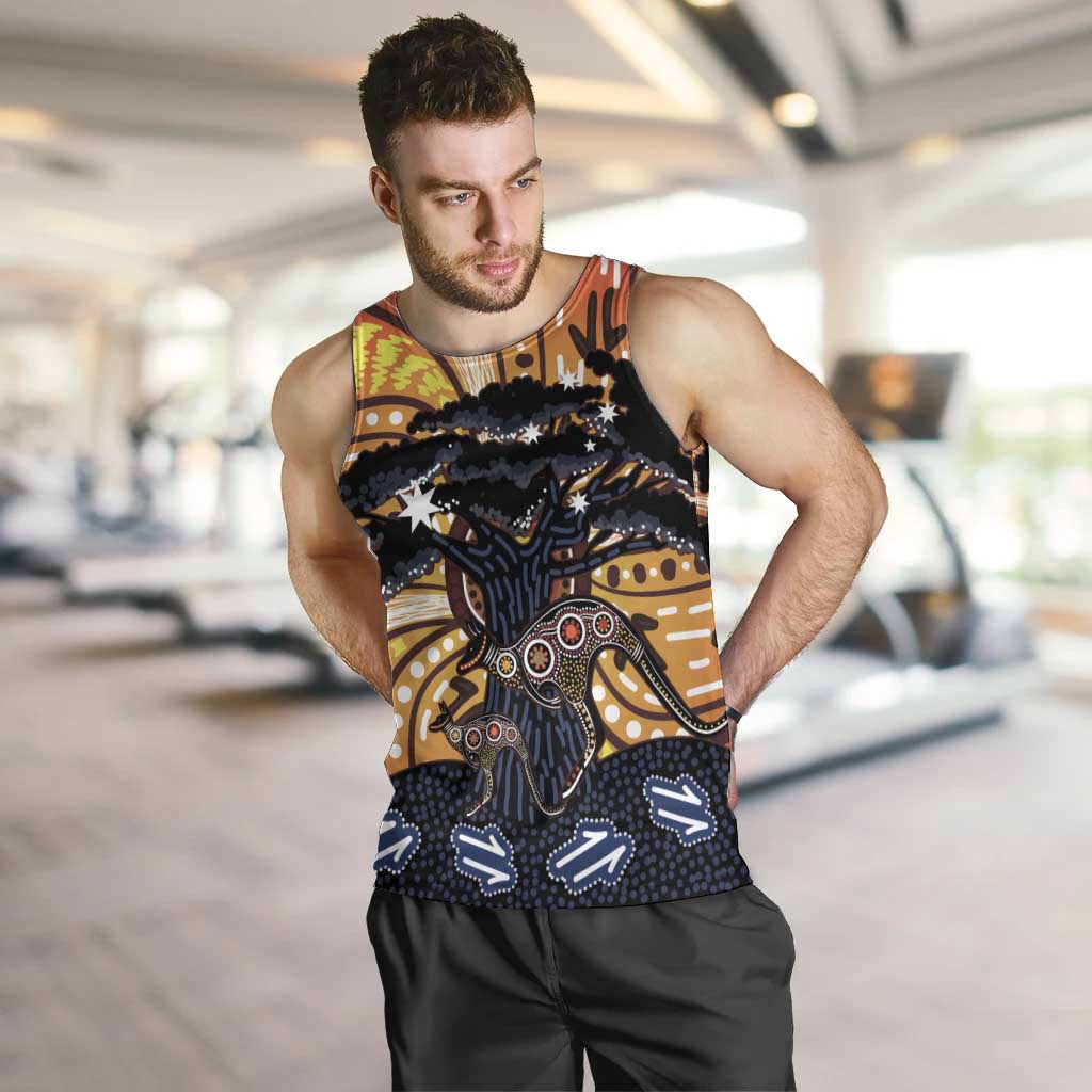 Australia Mother's Day Personalised Men Tank Top Kangaroo With Aboriginal Tree Art