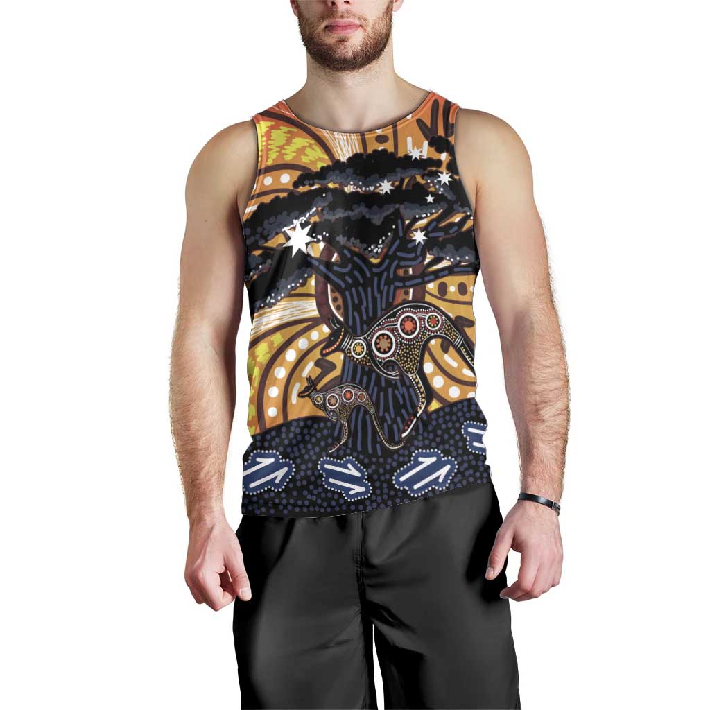 Australia Mother's Day Personalised Men Tank Top Kangaroo With Aboriginal Tree Art