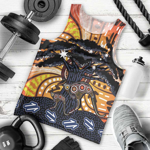 Australia Mother's Day Personalised Men Tank Top Kangaroo With Aboriginal Tree Art