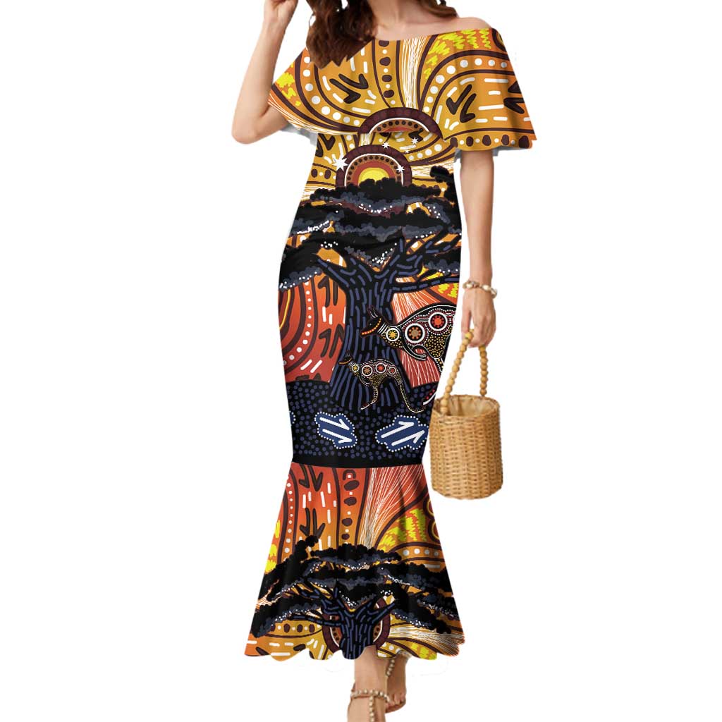 Australia Mother's Day Personalised Mermaid Dress Kangaroo With Aboriginal Tree Art