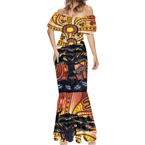 Australia Mother's Day Personalised Mermaid Dress Kangaroo With Aboriginal Tree Art