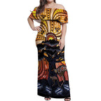 Australia Mother's Day Personalised Off Shoulder Maxi Dress Kangaroo With Aboriginal Tree Art