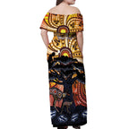 Australia Mother's Day Personalised Off Shoulder Maxi Dress Kangaroo With Aboriginal Tree Art