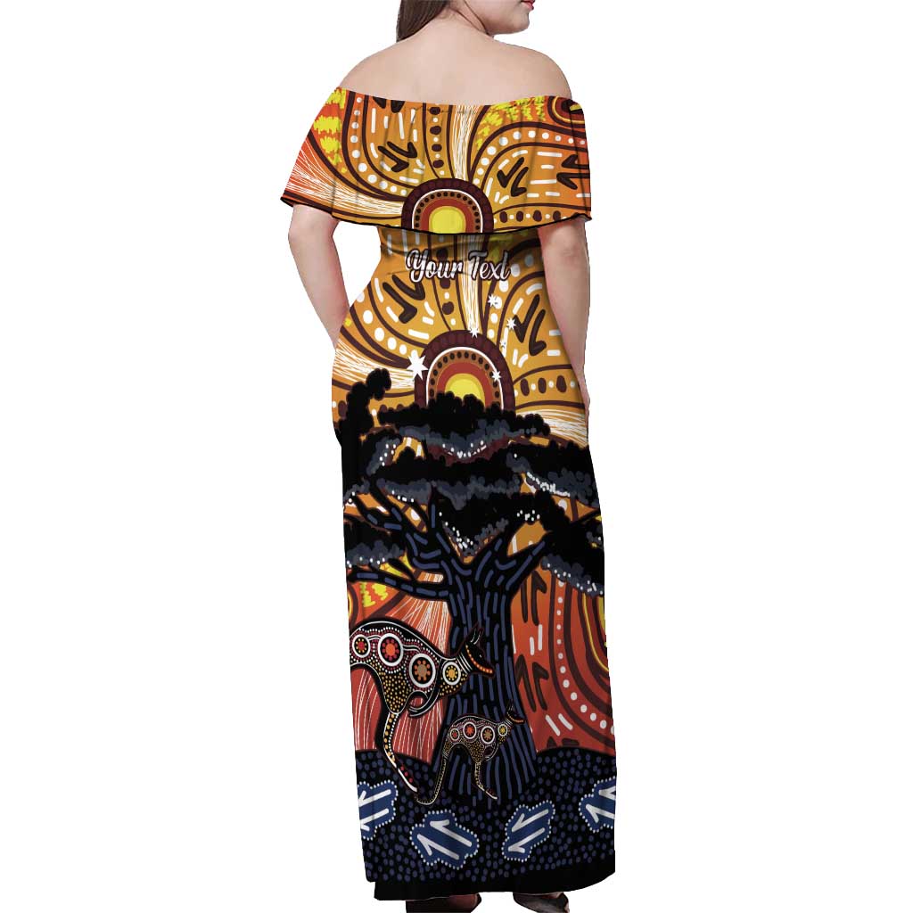 Australia Mother's Day Personalised Off Shoulder Maxi Dress Kangaroo With Aboriginal Tree Art